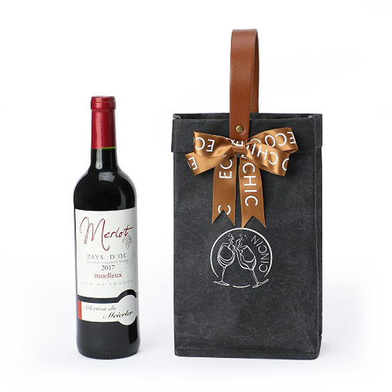 Elegant Washable Kraft Paper Wine Bag - 2 Bottles